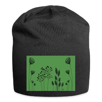 FIneline flowers drawing black green - Jersey Beanie - black - Front