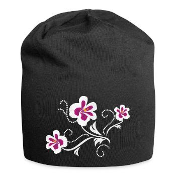 Stilisierte Pelargoniumblüten - Jersey-Beanie - Schwarz - Vorne