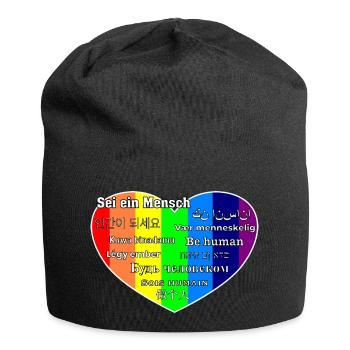 Sei ein Mensch - Jersey-Beanie - Schwarz - Vorne