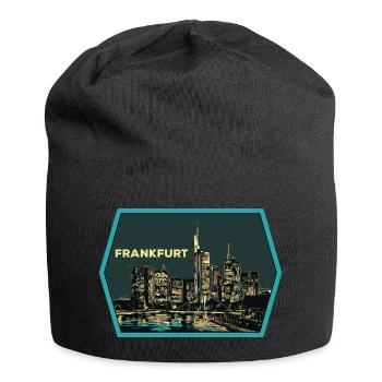 illustration, vue panoramique Francfort la nuit - Bonnet en jersey - noir - Devant