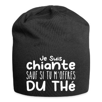 Woman who adores: Tea. Funny Design Humor - Jersey Beanie - black - Front