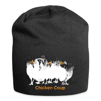 Chicken Coup - Weiße Hühner auf Schwarz - Jersey-Beanie - Schwarz - Vorne