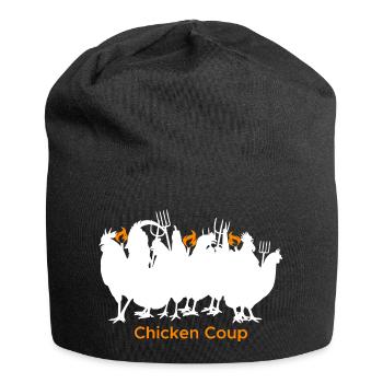 Chicken Coup - Weiße Hühner auf Schwarz - Jersey-Beanie - Schwarz - Vorne