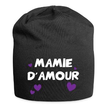 Mamie d'Amour avec cœurs - Bonnet en jersey - noir - Devant