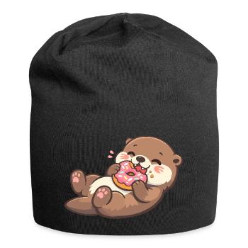 Kuschelbär mit Donut-Genuss - Jersey-Beanie - Schwarz - Vorne
