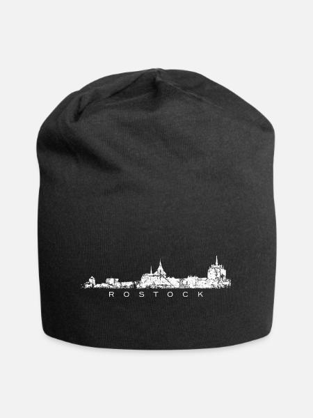 Rostock Skyline (Vintage Weiß) - Jersey-Beanie - Schwarz