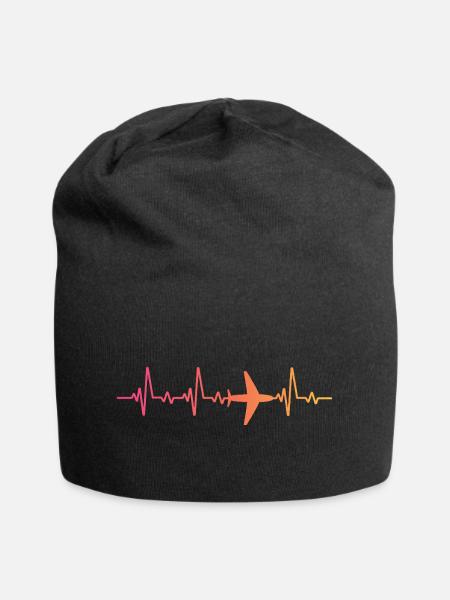 Flugzeug Herzschlag Reisen Flieger - Jersey-Beanie - Schwarz