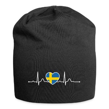 Schweden Herzlinie Herzschlag Skandinavien Urlaub - Jersey-Beanie - Schwarz - Vorne