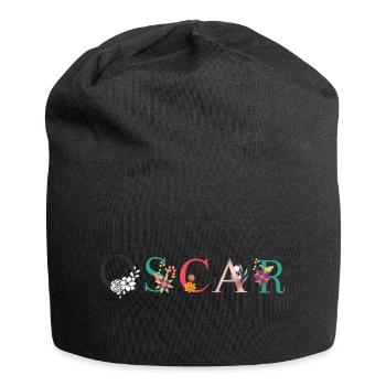 OSCAR Namenskunst mit gestickten Blumen - Jersey-Beanie - Schwarz - Vorne