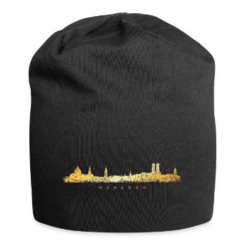 Münchener Skyline (Vintage/Goldgelb) München - Jersey-Beanie - Schwarz - Vorne
