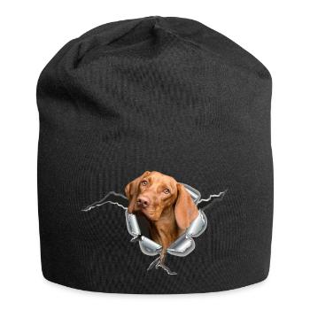 Magyar Vizsla im *Metall-Loch* - Jersey-Beanie - Schwarz - Vorne