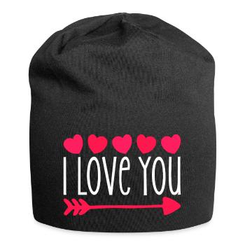 Romantisches Herz mit Pfeil und Liebesbotschaft - Jersey-Beanie - Schwarz - Vorne