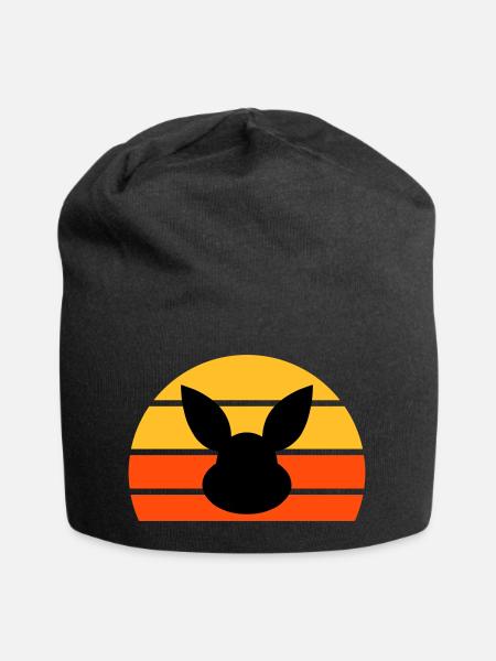 Rabbit's head in front of half sun - Jersey Beanie - black