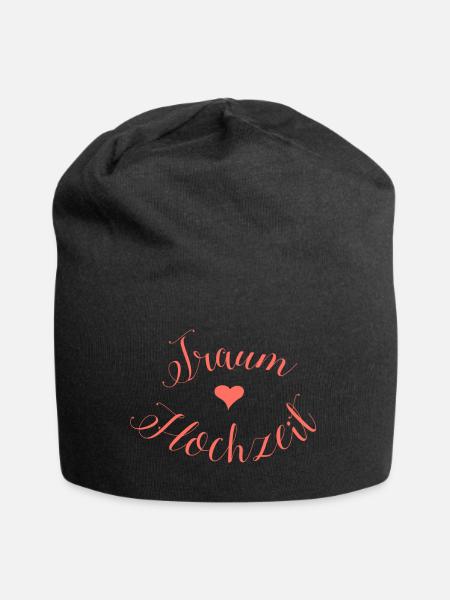 Dream Wedding Lettering with Hearts in Coral Red - Jersey Beanie - black