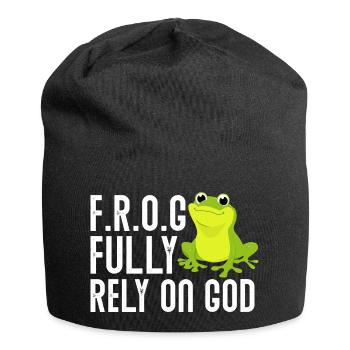 FROG verlassen sich voll und ganz auf Gott Christlicher Froschliebhaber - Jersey-Beanie - Schwarz - Vorne