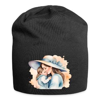 Mütterliche Wärme - Jersey-Beanie - Schwarz - Vorne