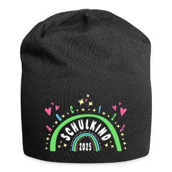 Schulkind 2025 Regenbogen mit Herzen - Jersey-Beanie - Schwarz - Vorne