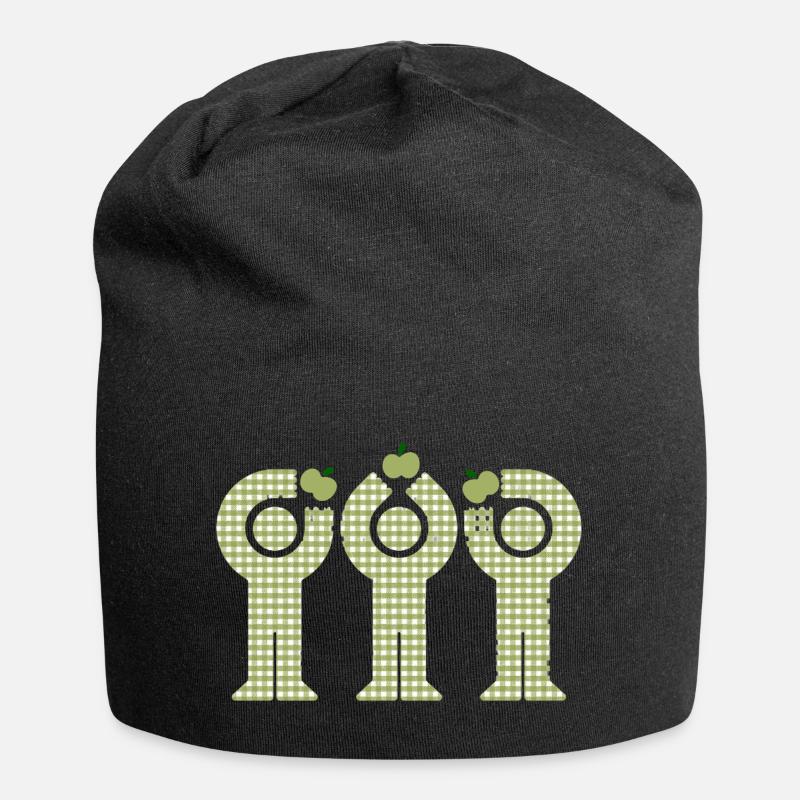 Green Gingham Minis Apple Figures - Jersey Beanie - black