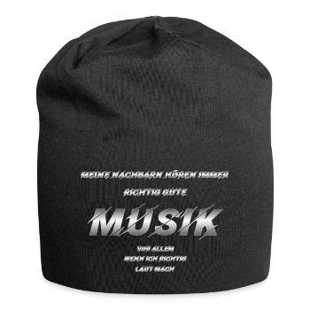 Lustiger Metallic-silberner Schriftzug für Metal - Jersey-Beanie - Schwarz - Vorne