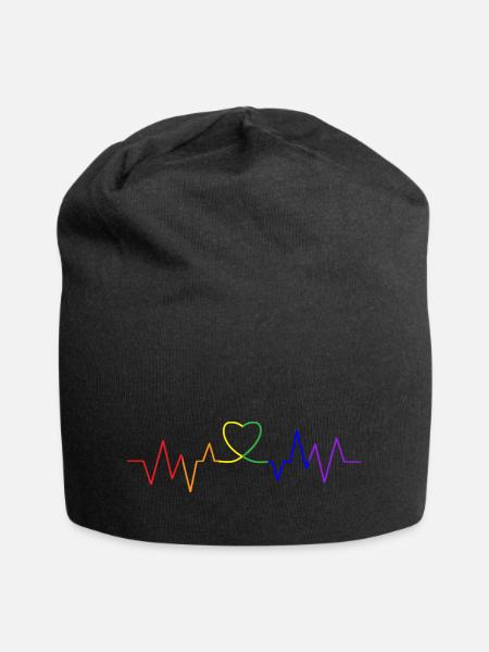 LGBTQ+ HERZSCHLAG, MEIN HERZ SCHLÄGT QUEER - Jersey-Beanie - Schwarz