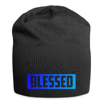 Gesegnet glücklich und zufrieden! - Jersey-Beanie - Schwarz - Vorne