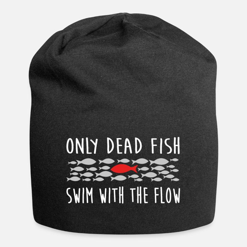dead fish swim with the flow Selbstbewusstsein - Jersey-Beanie - Schwarz