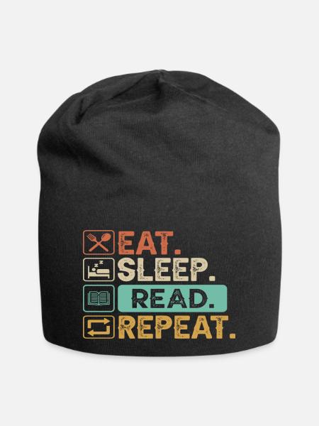 Eat Sleep Read Repeat - Jersey-Beanie - Schwarz