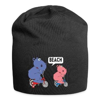Lalli and Loops ride bike to the beach together - Jersey Beanie - black - Front