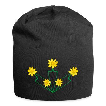 Art Nouveau Buttercup Crest – Symmetrical Floral - Jersey Beanie - black - Front