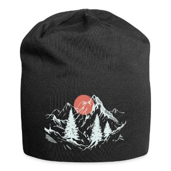 Purpurrote Sonne über den Alpenkiefern - Jersey-Beanie - Schwarz - Vorne