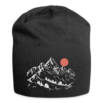 Schneebedeckte Gipfel unter roter Sonne - Jersey-Beanie - Schwarz - Vorne
