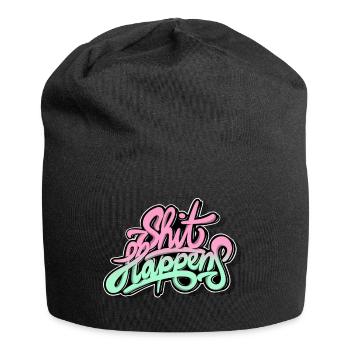 Shit Happens Schriftzug Typografie Graffiti Illu - Jersey-Beanie - Schwarz - Vorne