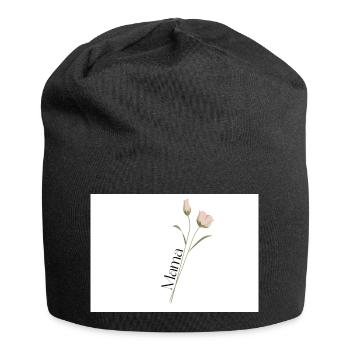 Mama text in elegant font on Flower Stem - Jersey Beanie - black - Front