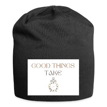 Good Things Take Time Typography with Clock - Jersey Beanie - black - Front