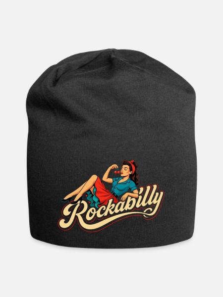 Rockabilly Frau 50er liegend Petticoat Geschenk - Jersey-Beanie - Schwarz