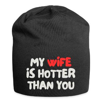 Meine Frau ist heißer als du - Jersey-Beanie - Schwarz - Vorne