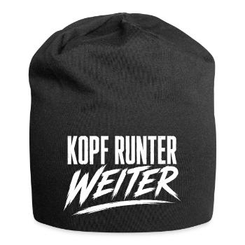 Kopf Runter Weiter Brush-Schriftzug - Jersey-Beanie - Schwarz - Vorne