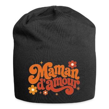 Maman d'amour groovy florale - Bonnet en jersey - noir - Devant