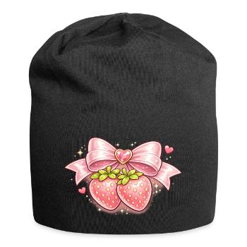 Zarte Erdbeeren mit rosa Schleife - Jersey-Beanie - Schwarz - Vorne