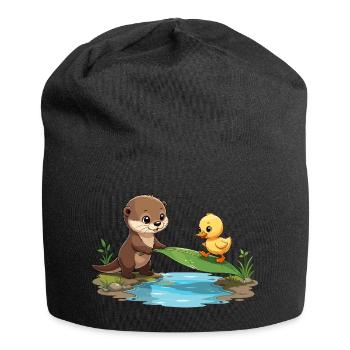 Flussfreund Otter und Ente - Jersey-Beanie - Schwarz - Vorne