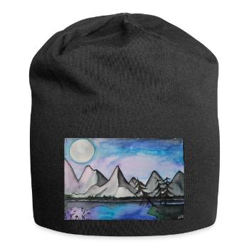 Nuit au clair de lune au bord du lac tranquille - Bonnet en jersey - noir - Devant