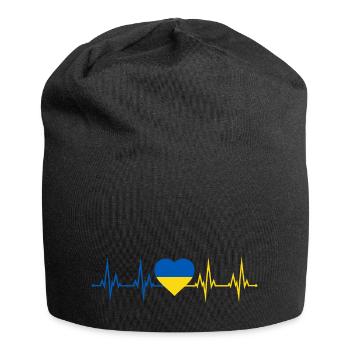 Herzschlag Fahne Herz Heartbeat Flagge Ukraine - Jersey-Beanie - Schwarz - Vorne