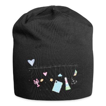 maritime zarte bunte Symbole an der Wäscheleine - Jersey-Beanie - Schwarz - Vorne