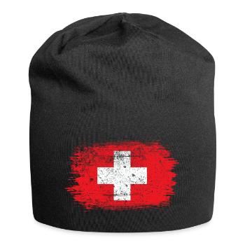 Red Brush Swiss Cross Design - Jersey Beanie - black - Front