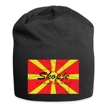 Skopje - Hauptstadt mit GPS & Flagge - Jersey-Beanie - Schwarz - Vorne