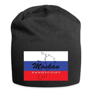 Moskau - Hauptstadt mit GPS & Flagge - Jersey-Beanie - Schwarz - Vorne