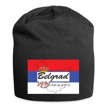 Belgrad - Hauptstadt mit GPS & Flagge - Jersey-Beanie - Schwarz - Vorne