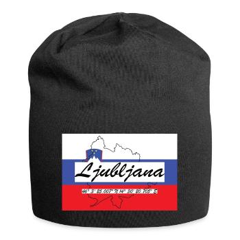 Ljubljana - Hauptstadt mit GPS & Flagge - Jersey-Beanie - Schwarz - Vorne