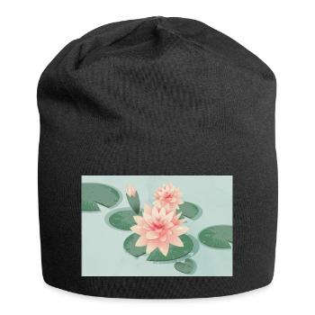 Fleurs de nénuphars avec bourgeon dans l’étang de nénuphars - Bonnet en jersey - noir - Devant
