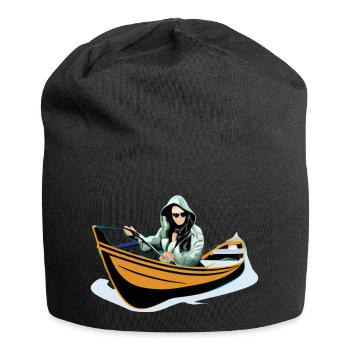 Fischerin im Ruderboot - Jersey-Beanie - Schwarz - Vorne